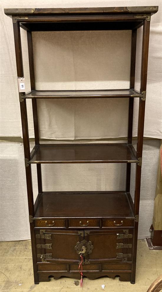 A Korean elm open cabinet, width 73cm, depth 36cm, height 164cm